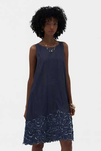 Buy_Payal Jain_Blue Denim Scoop Neck Makani Indigo Dress _at_Aza_Fashions