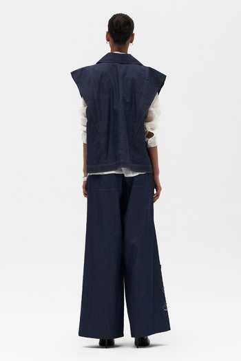 Shop_Payal Jain_Blue Denim Anais Embroidered Pant _at_Aza_Fashions