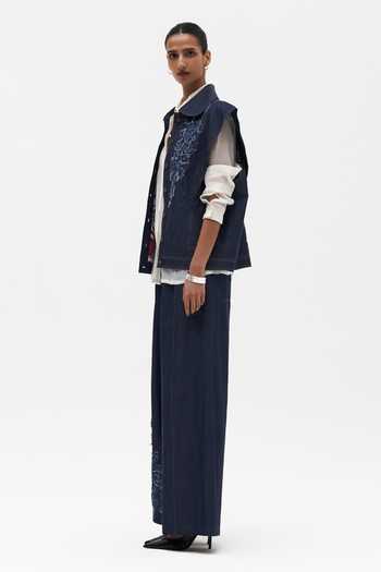 Payal Jain_Blue Denim Anais Embroidered Pant _Online_at_Aza_Fashions
