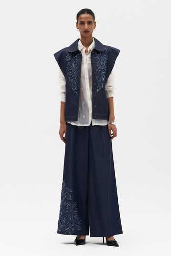 Buy_Payal Jain_Blue Denim Anais Embroidered Pant _at_Aza_Fashions