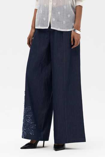 Buy_Payal Jain_Blue Denim Anais Embroidered Pant _Online_at_Aza_Fashions