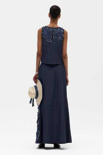 Shop_Payal Jain_Blue Denim Simone Embroidered A-line Skirt _at_Aza_Fashions