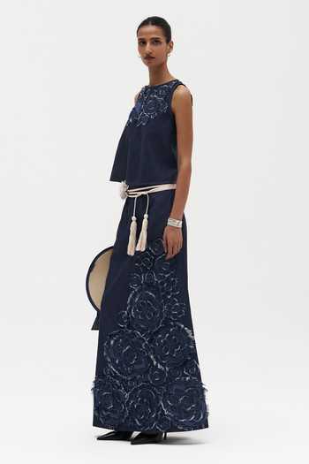 Buy_Payal Jain_Blue Denim Round Neck Jia Applique Top _Online_at_Aza_Fashions