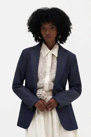 Buy_Payal Jain_Blue Denim Collared Neck Liesl Structured Jacket _at_Aza_Fashions