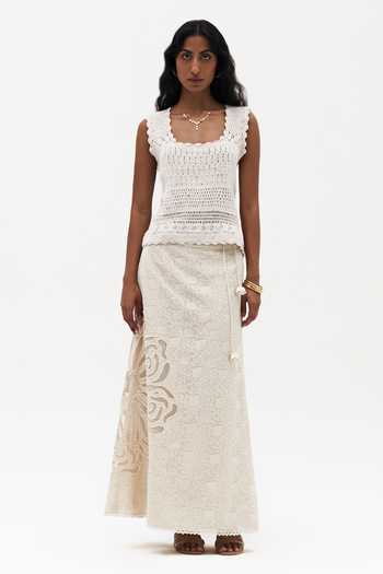 Buy_Payal Jain_Off White Cotton Square Neck Keira Crochet Top _Online_at_Aza_Fashions