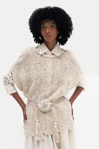 Buy_Payal Jain_Off White Cotton Round Neck Carita Crochet Top _at_Aza_Fashions