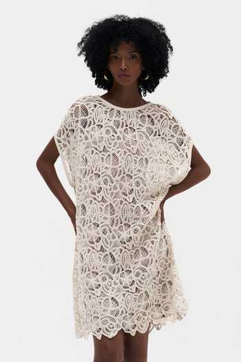 Buy_Payal Jain_Off White Cotton Round Neck Marta Crochet Dress _at_Aza_Fashions