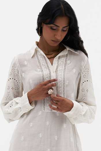 Payal Jain_Off White Collared Neck Charlie Chikankari Dress _Online_at_Aza_Fashions