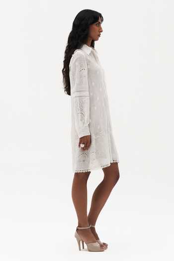 Buy_Payal Jain_Off White Collared Neck Charlie Chikankari Dress _Online_at_Aza_Fashions