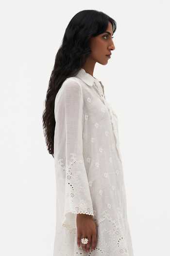 Shop_Payal Jain_Off White Collared Neck Charlie Chikankari Dress _Online_at_Aza_Fashions