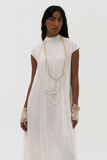 Buy_Payal Jain_Off White Cotton High Neck Ashley Embroidered Dress _Online_at_Aza_Fashions