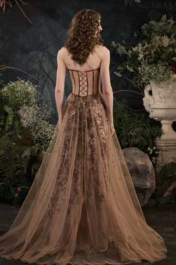 Shop_Cedar & Pine_Beige Tulle, Organza Sequins Sweetheart Neck Eden Embellished Gown _at_Aza_Fashions