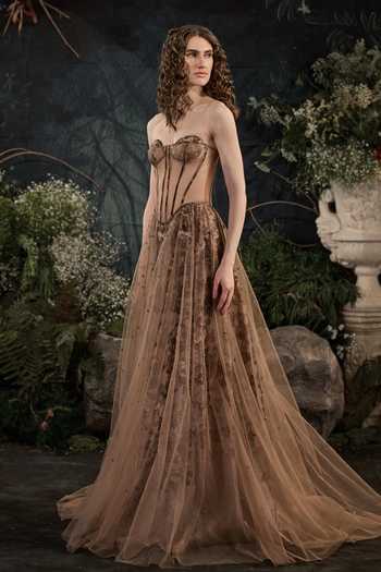 Buy_Cedar & Pine_Beige Tulle, Organza Sequins Sweetheart Neck Eden Embellished Gown _Online_at_Aza_Fashions