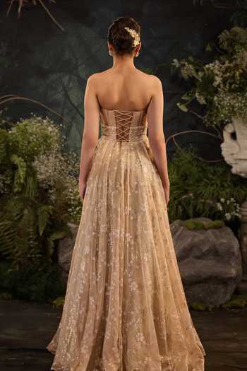 Shop_Cedar & Pine_Beige Silk, Organza Embroidery Sweetheart Neck Gabriel Tonal Gown _at_Aza_Fashions