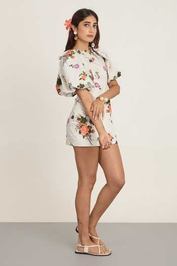 Shop_The Whole Nine Yards_White Cotton Round Neck Elara Print Dress _at_Aza_Fashions