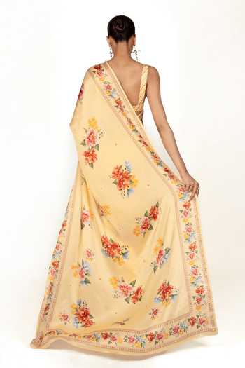 Shop_The Whole Nine Yards_Yellow Silk, Satin Sweetheart Neck Liora Print Saree With Blouse _at_Aza_Fashions