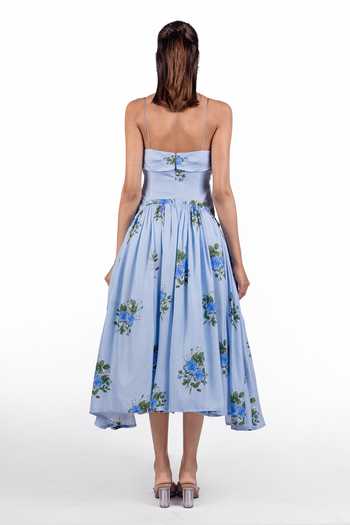 Shop_The Whole Nine Yards_Sky Blue Silk Bandeau Neck Bellona Print Dress _at_Aza_Fashions