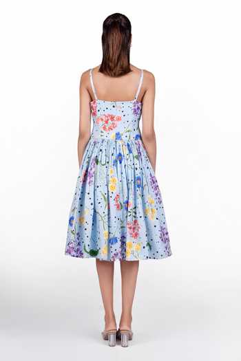 Shop_The Whole Nine Yards_Sky Blue Silk Square Neck Aira Printed Dress _at_Aza_Fashions