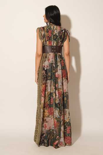 Shop_Esha L Amin_Multi Color Crepe, Viscose Keyhole Neck Flamingo Print Maxi Dress _at_Aza_Fashions