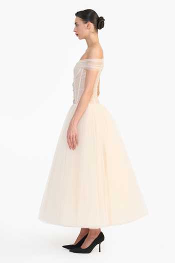 Buy_Gauri & Nainika_Peach Tulle Off-shoulder Off Embellished Dress _Online_at_Aza_Fashions