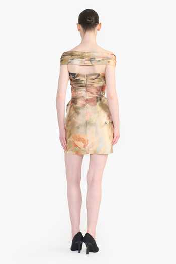 Shop_Gauri & Nainika_Multi Color Off-shoulder Victorian Print Draped Dress _at_Aza_Fashions