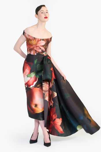 Buy_Gauri & Nainika_Black Off-shoulder Floral Print Dress _at_Aza_Fashions
