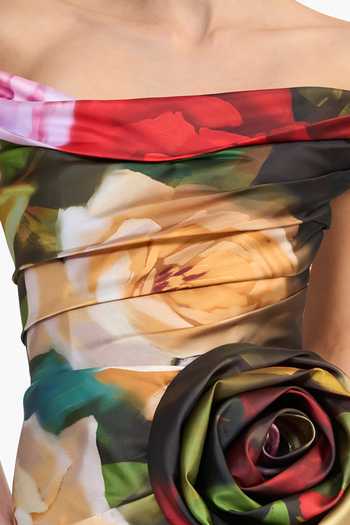 Buy_Gauri & Nainika_Green Off-shoulder Rose Print Dress 