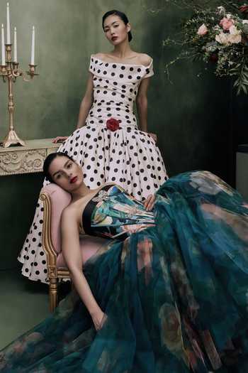 Shop_Gauri & Nainika_Black Off-shoulder Polka Dot Print Dress 