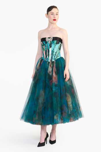 Buy_Gauri & Nainika_Blue Tulle Sweetheart Neck Panelled Corsetted Dress _at_Aza_Fashions
