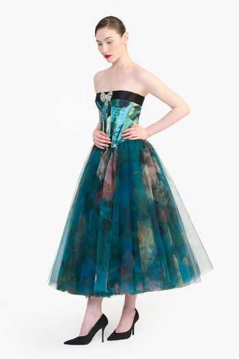 Buy_Gauri & Nainika_Blue Tulle Sweetheart Neck Panelled Corsetted Dress _Online_at_Aza_Fashions