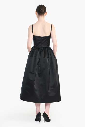 Shop_Gauri & Nainika_Black Satin Square Neck Rose Placement Embroidered Dress _at_Aza_Fashions
