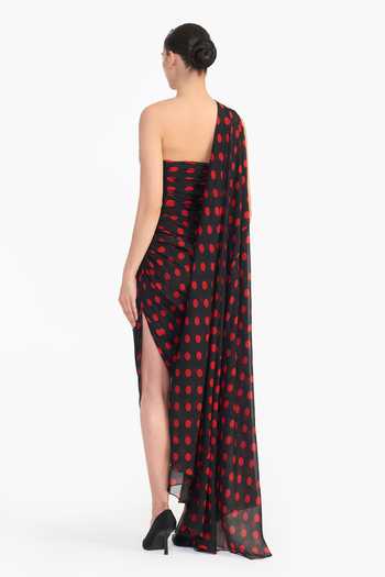 Gauri & Nainika_Black Chiffon One Shoulder Corseted Pencil Draped Saree Dress _Online_at_Aza_Fashions