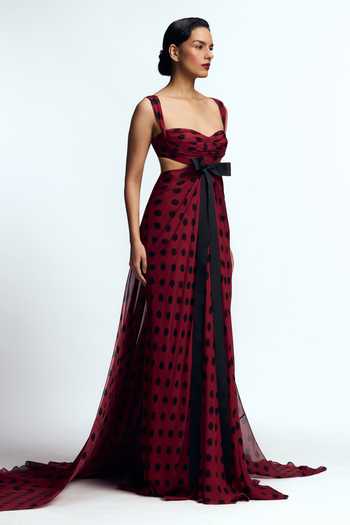 Gauri & Nainika_Wine Chiffon Bows Sweetheart Neck Mermaid Cut Out Gown _Online_at_Aza_Fashions