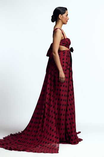 Buy_Gauri & Nainika_Wine Chiffon Bows Sweetheart Neck Mermaid Cut Out Gown _Online_at_Aza_Fashions