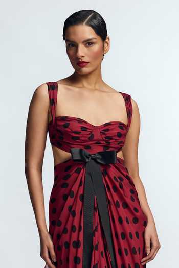 Gauri & Nainika_Wine Chiffon Bows Sweetheart Neck Mermaid Cut Out Gown _at_Aza_Fashions