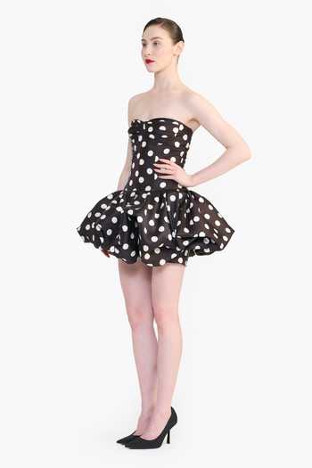 Gauri & Nainika_Black Sweetheart , Bandeau Polka Dot Print Dress _Online_at_Aza_Fashions