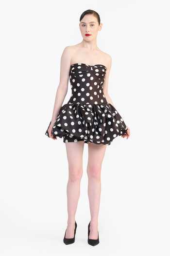 Buy_Gauri & Nainika_Black Sweetheart , Bandeau Polka Dot Print Dress _Online_at_Aza_Fashions