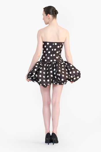 Shop_Gauri & Nainika_Black Sweetheart , Bandeau Polka Dot Print Dress _at_Aza_Fashions