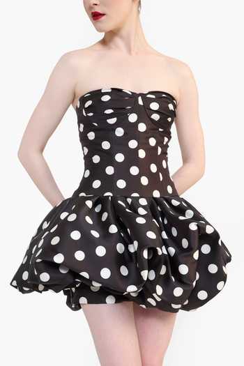 Gauri & Nainika_Black Sweetheart , Bandeau Polka Dot Print Dress _at_Aza_Fashions