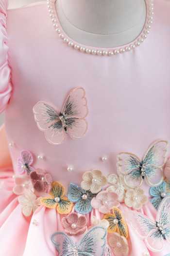 Shop_Ruchika Lath Label_Pink Satin, Tulle Flora Butterfly Dress With Hair Accessory _Online_at_Aza_Fashions