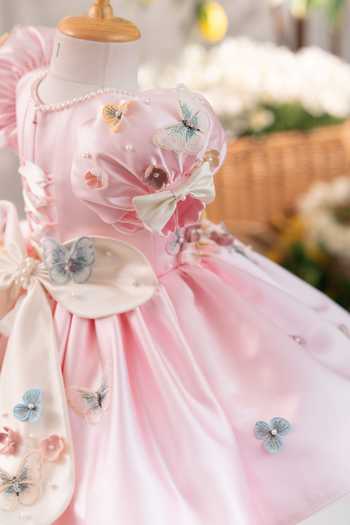 Ruchika Lath Label_Pink Satin, Tulle Flora Butterfly Dress With Hair Accessory _Online