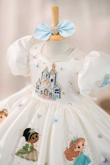 Ruchika Lath Label_White Satin, Tulle Princess Dress With Hair Accessory _Online
