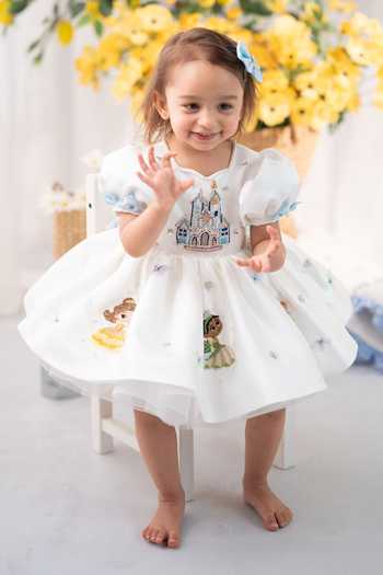Buy_Ruchika Lath Label_White Satin, Tulle Princess Dress With Hair Accessory _Online