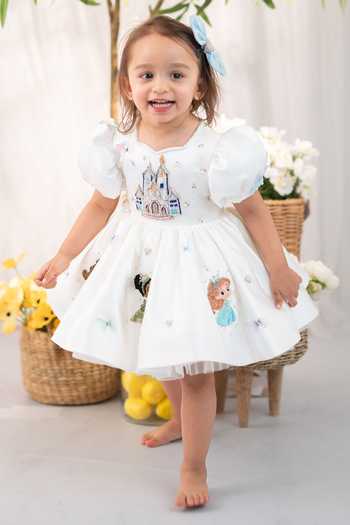 Buy_Ruchika Lath Label_White Satin, Tulle Princess Dress With Hair Accessory _at_Aza_Fashions
