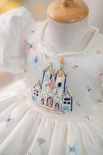 Shop_Ruchika Lath Label_White Satin, Tulle Princess Dress With Hair Accessory _Online
