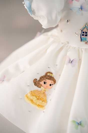 Ruchika Lath Label_White Satin, Tulle Princess Dress With Hair Accessory 