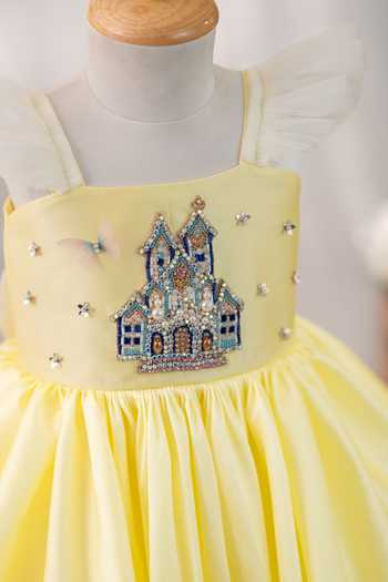 Buy_Ruchika Lath Label_Yellow Taffeta, Tulle Princess Castle Hand Embroidered Dress 