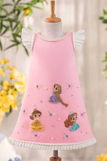 Buy_Ruchika Lath Label_Pink Princess Hand Embroidered Dress _Online_at_Aza_Fashions