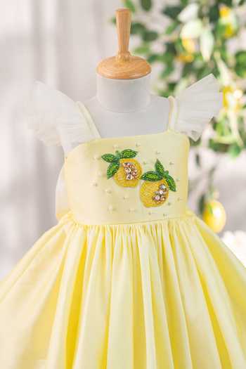 Buy_Ruchika Lath Label_Yellow Tulle, Taffeta Lemon Hand Embroidered Dress _Online_at_Aza_Fashions