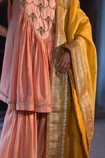 Buy_Shorshe Clothing_Yellow Tissue Amaal Bordered Dupatta _Online_at_Aza_Fashions